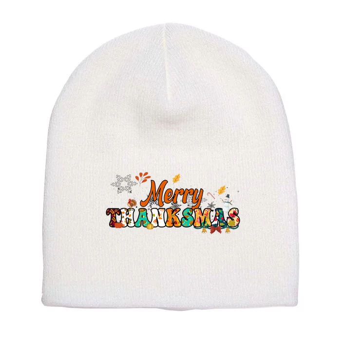 Funny Thanksmas Merry Thanksmas Thanksgiving Christmas Short Acrylic Beanie