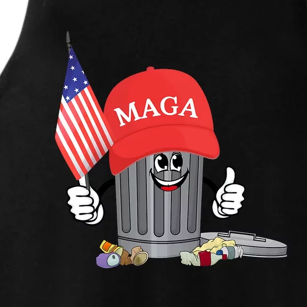 Funny Trump Maga Garbage Can Cartoon Character American Flag Ladies Tri-Blend Wicking Tank