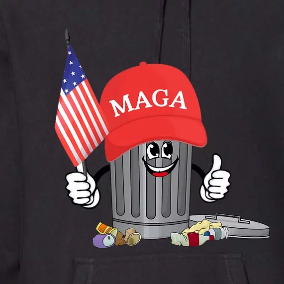 Funny Trump Maga Garbage Can Cartoon Character American Flag Premium Hoodie