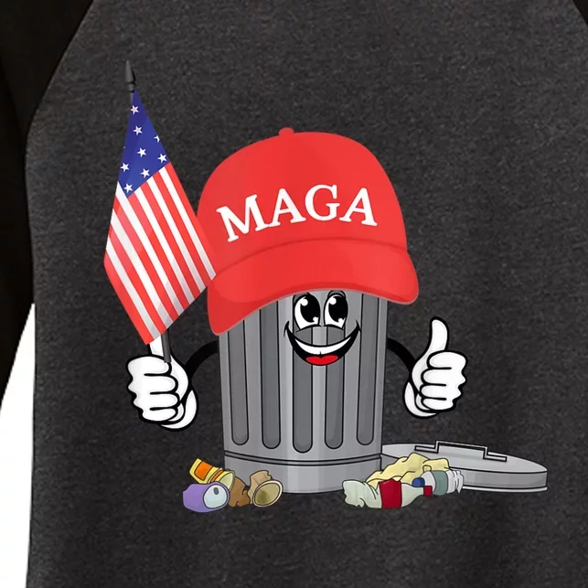 Funny Trump Maga Garbage Can Cartoon Character American Flag Women's Tri-Blend 3/4-Sleeve Raglan Shirt