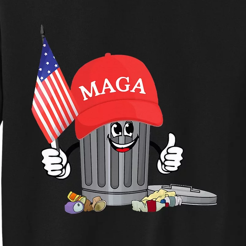 Funny Trump Maga Garbage Can Cartoon Character American Flag Sweatshirt