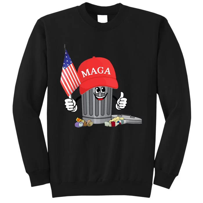 Funny Trump Maga Garbage Can Cartoon Character American Flag Sweatshirt