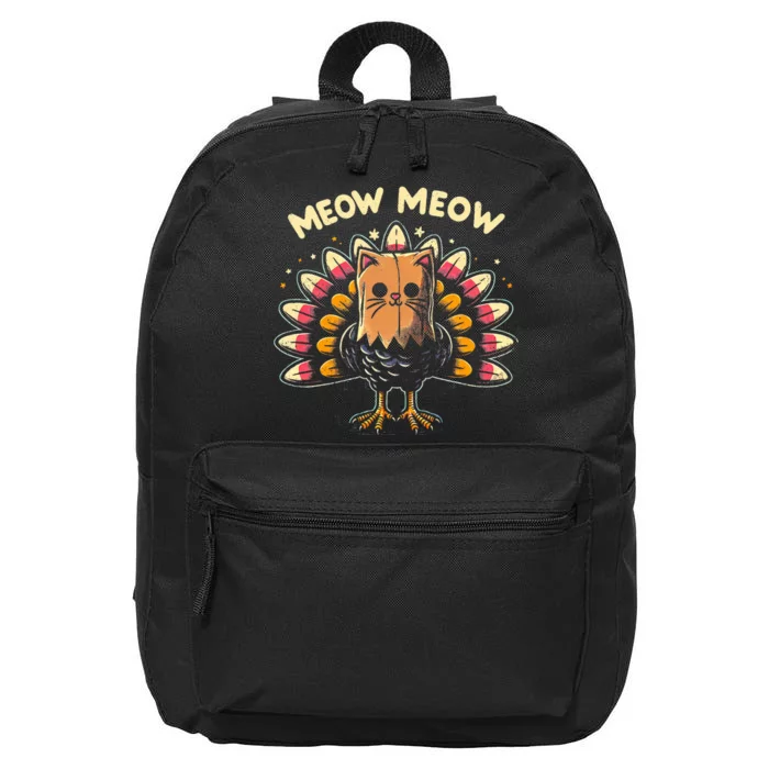 Funny Thanksgiving  Meow Cat Turkey 16 in Basic Backpack