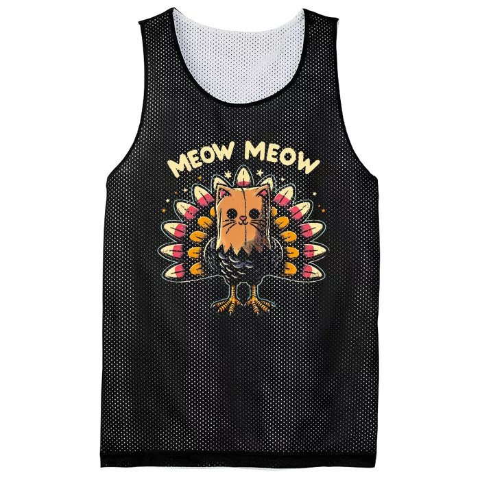 Funny Thanksgiving  Meow Cat Turkey Mesh Reversible Basketball Jersey Tank