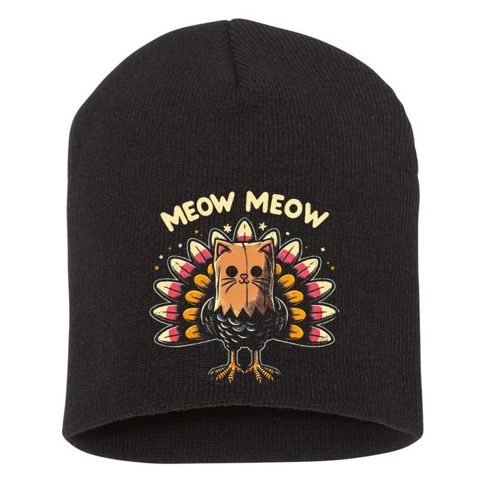 Funny Thanksgiving  Meow Cat Turkey Short Acrylic Beanie