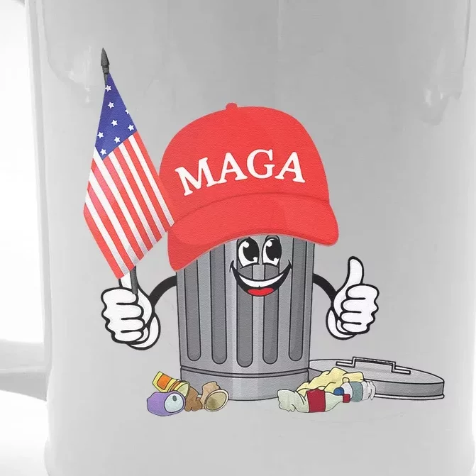 Funny Trump Maga Garbage Can Cartoon Character American Flag Gift Front & Back Beer Stein