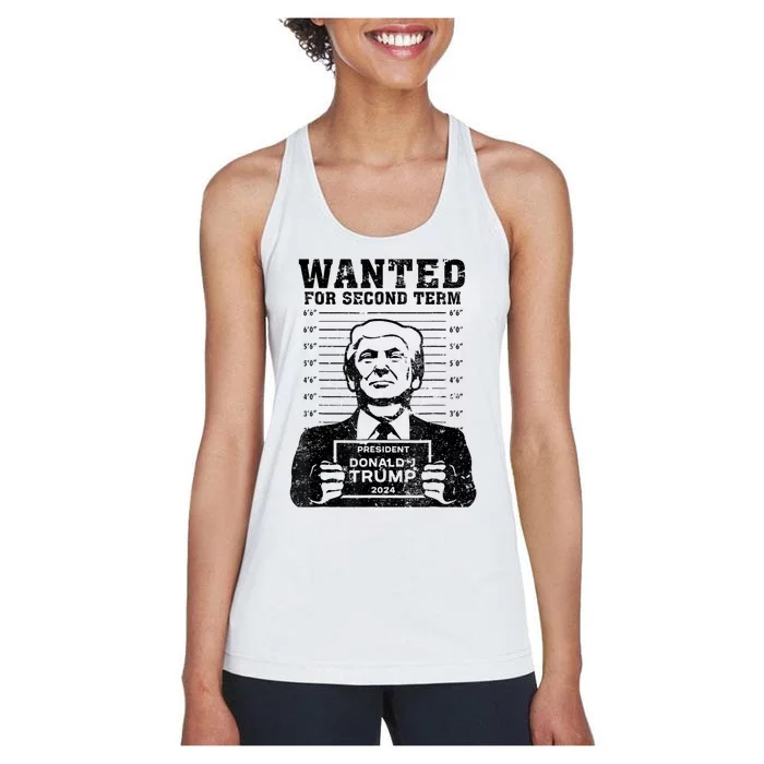 Free Trump Mugshot Wanted For Second Term 2024 Trump 2024 Women's Racerback Tank