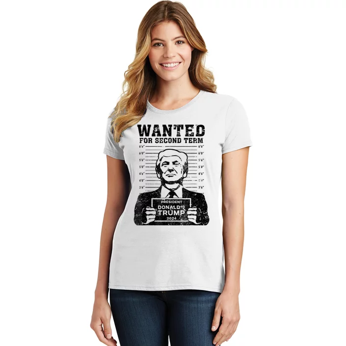 Free Trump Mugshot Wanted For Second Term 2024 Trump 2024 Women's T-Shirt