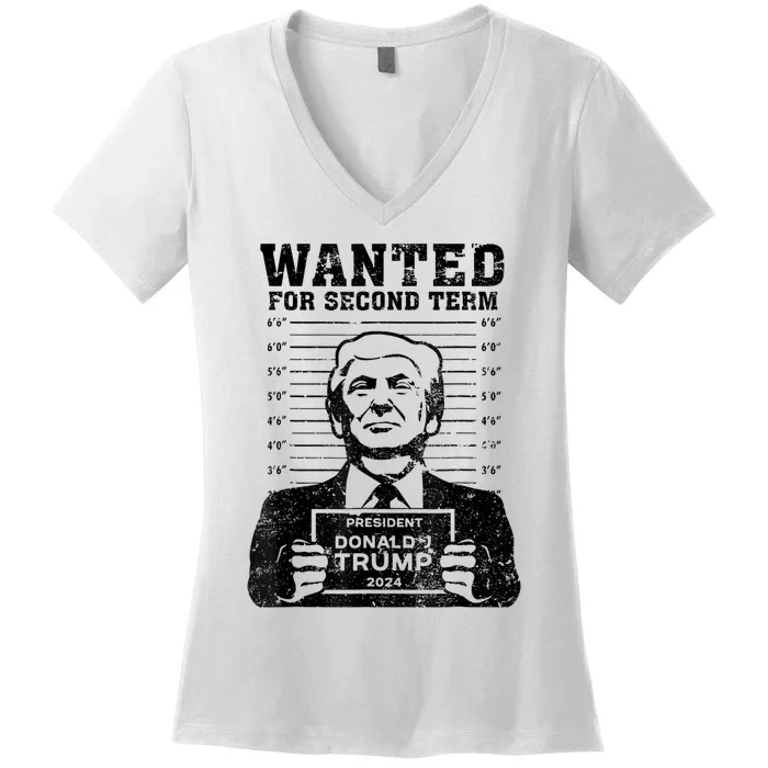 Free Trump Mugshot Wanted For Second Term 2024 Trump 2024 Women's V-Neck T-Shirt