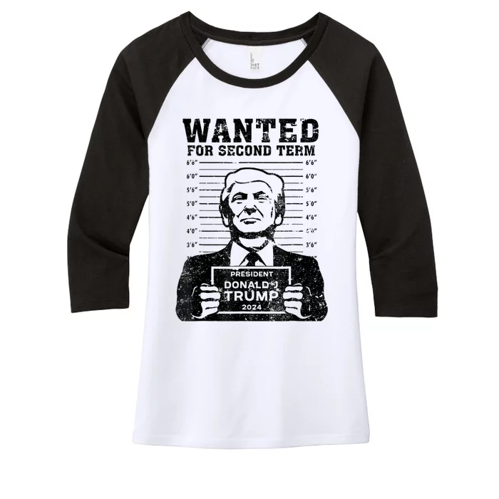 Free Trump Mugshot Wanted For Second Term 2024 Trump 2024 Women's Tri-Blend 3/4-Sleeve Raglan Shirt