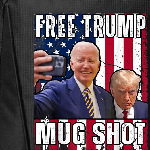 Free Trump Mugshot President Joe Biden Selfie Halloween City Backpack