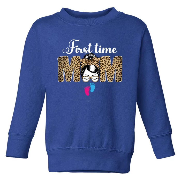 First Time Mom Leopard Messy Bun Funny Mothers Day Cool Gift Toddler Sweatshirt