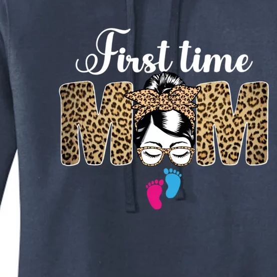 First Time Mom Leopard Messy Bun Funny Mothers Day Cool Gift Women's Pullover Hoodie