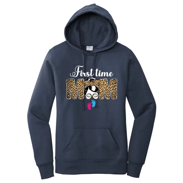 First Time Mom Leopard Messy Bun Funny Mothers Day Cool Gift Women's Pullover Hoodie