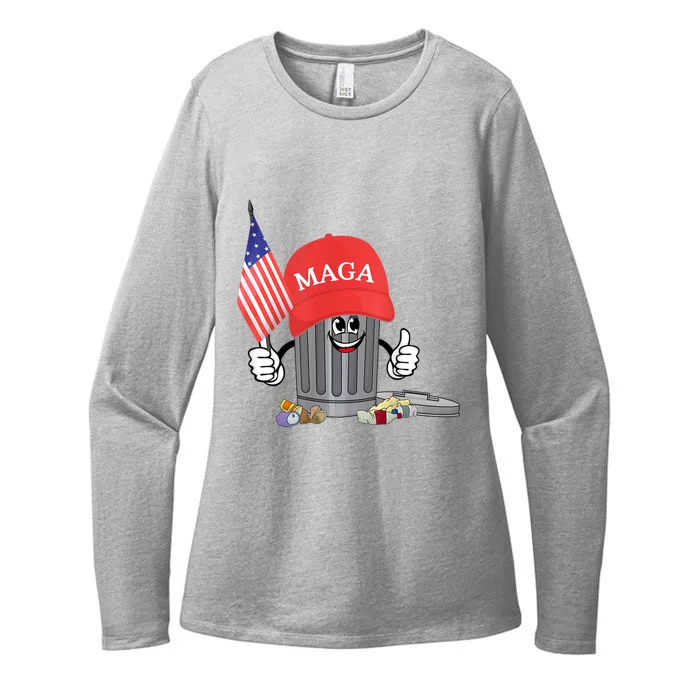 Funny Trump Maga Garbage Can Cartoon Character American Flag Womens CVC Long Sleeve Shirt