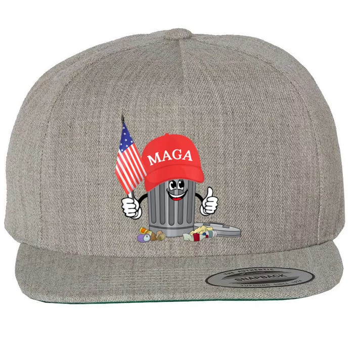 Funny Trump Maga Garbage Can Cartoon Character American Flag Wool Snapback Cap