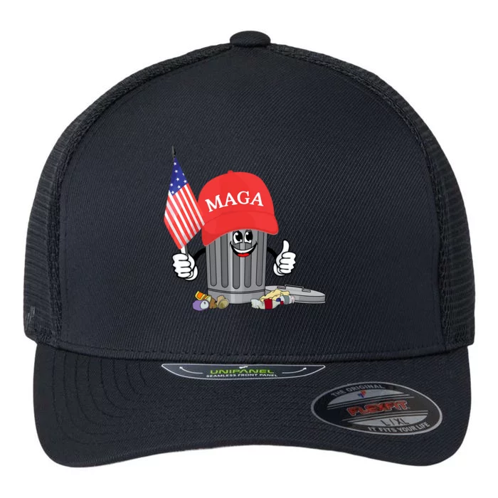 Funny Trump Maga Garbage Can Cartoon Character American Flag Flexfit Unipanel Trucker Cap