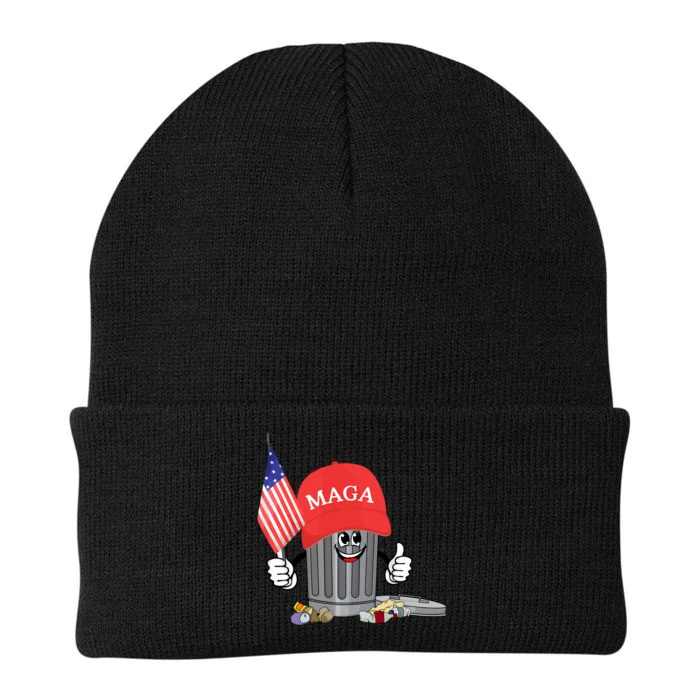 Funny Trump Maga Garbage Can Cartoon Character American Flag Knit Cap Winter Beanie