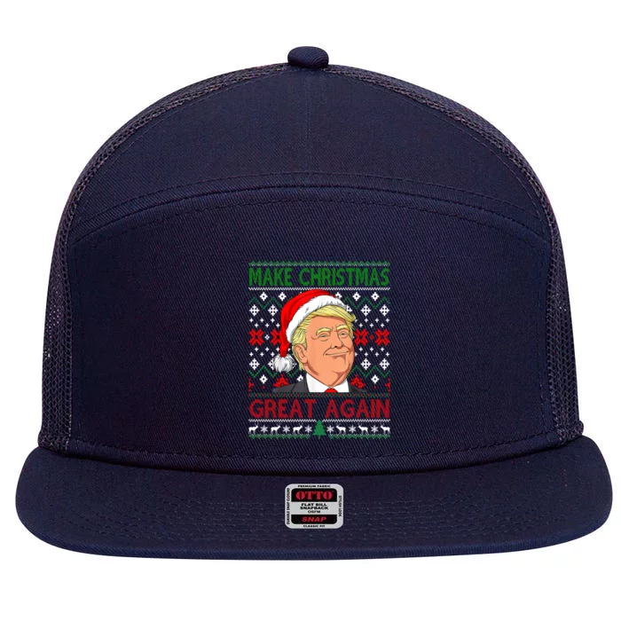 Funny Trump Make Christmas Great Again Ugly Sweater Xmas Pjs Cute Gift 7 Panel Mesh Trucker Snapback Hat