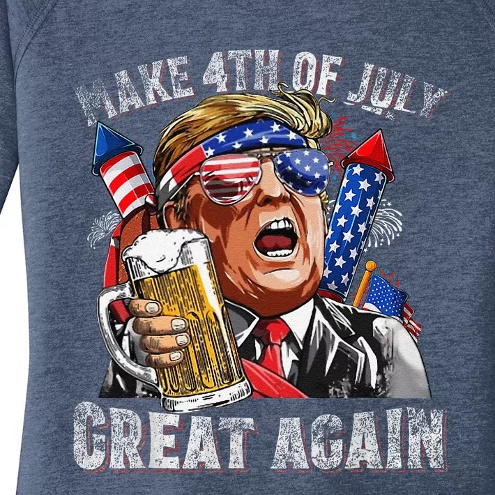 Funny Trump Make 4th Of July Great Again Drinking Beer Women's Perfect Tri Tunic Long Sleeve Shirt