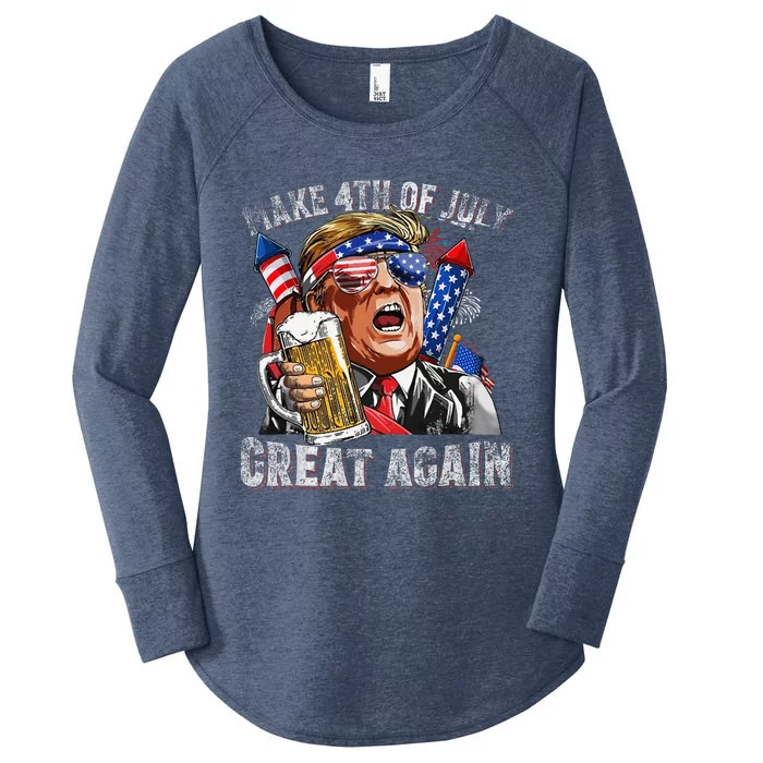 Funny Trump Make 4th Of July Great Again Drinking Beer Women's Perfect Tri Tunic Long Sleeve Shirt