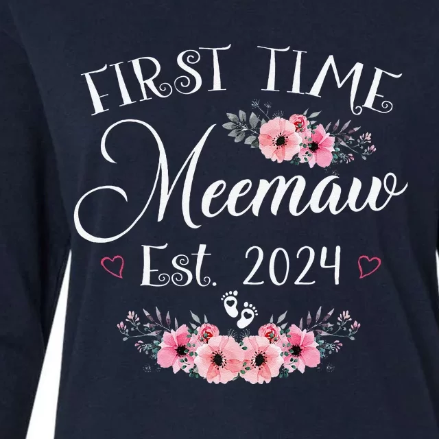 First Time Meemaw 2024 MotherS Day Soon To Be Mom Pregnancy Womens Cotton Relaxed Long Sleeve T-Shirt