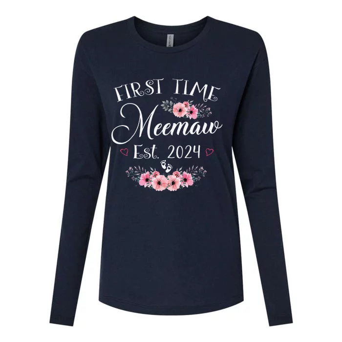 First Time Meemaw 2024 MotherS Day Soon To Be Mom Pregnancy Womens Cotton Relaxed Long Sleeve T-Shirt