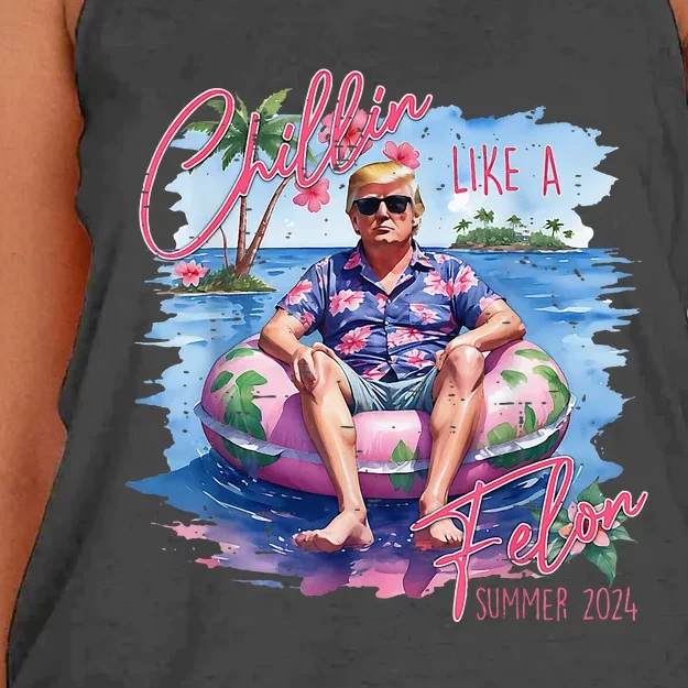 Funny Trump Maga King Cute Chillin Like A Felon Summer 2024 Women's Knotted Racerback Tank