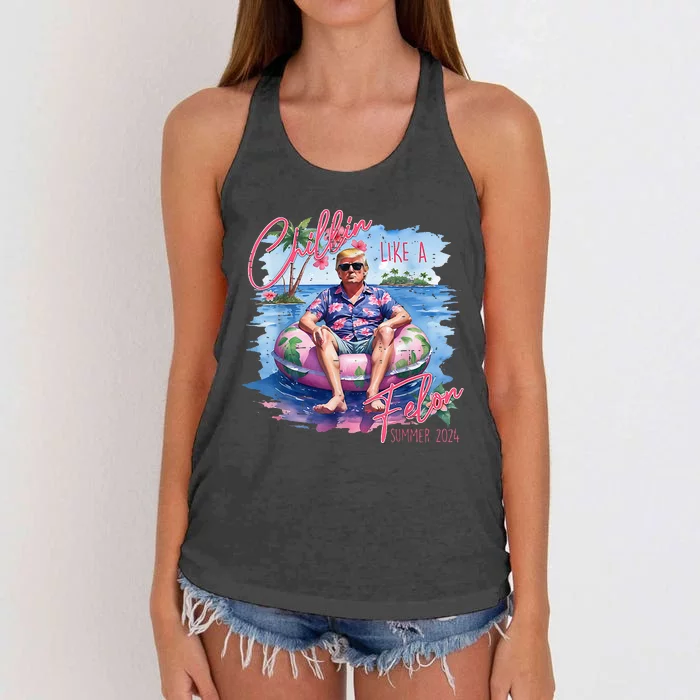 Funny Trump Maga King Cute Chillin Like A Felon Summer 2024 Women's Knotted Racerback Tank