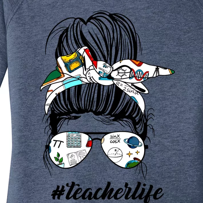 Funny Teacher Messy Bun Life Hair Glasses Meaningful Gift Women's Perfect Tri Tunic Long Sleeve Shirt