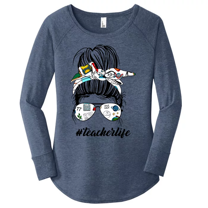 Funny Teacher Messy Bun Life Hair Glasses Meaningful Gift Women's Perfect Tri Tunic Long Sleeve Shirt