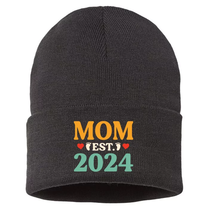 First Time Mom Est 2024 Promoted To Mommy 2024 Gifts Sustainable Knit Beanie