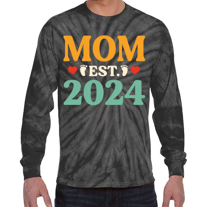 First Time Mom Est 2024 Promoted To Mommy 2024 Gifts Tie-Dye Long Sleeve Shirt