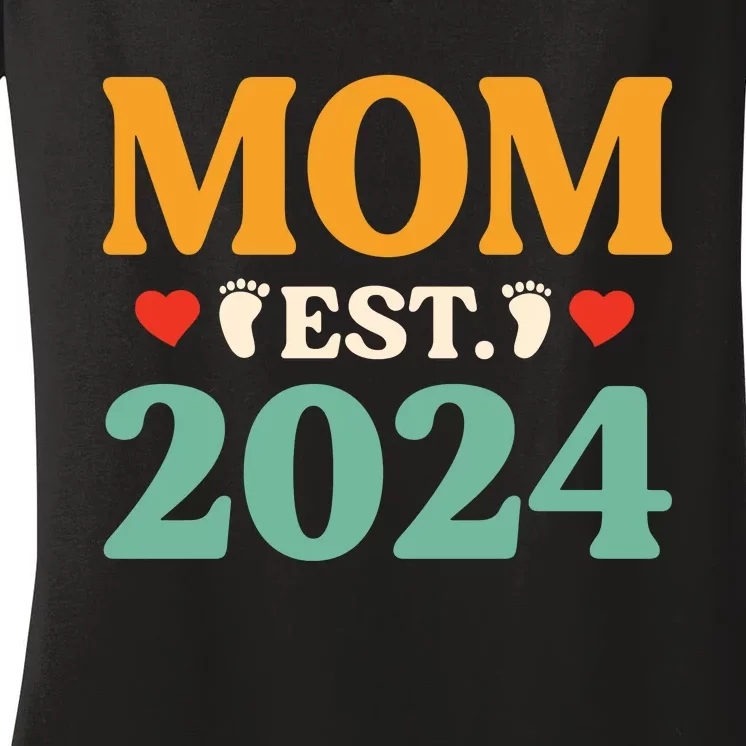 First Time Mom Est 2024 Promoted To Mommy 2024 Gifts Women's V-Neck T-Shirt