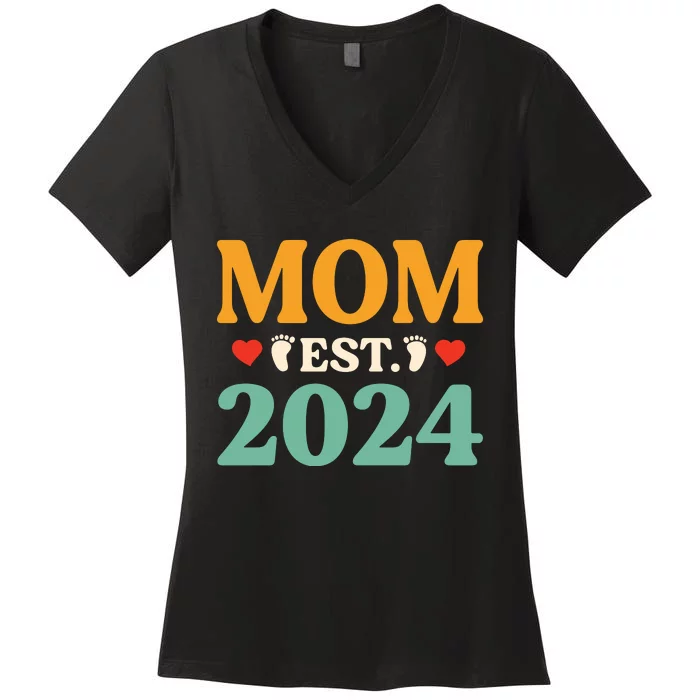 First Time Mom Est 2024 Promoted To Mommy 2024 Gifts Women's V-Neck T-Shirt