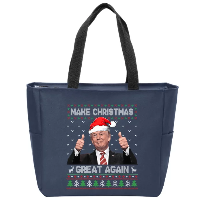 Funny Trump Make Christmas Great Again Ugly Sweater Xmas Zip Tote Bag