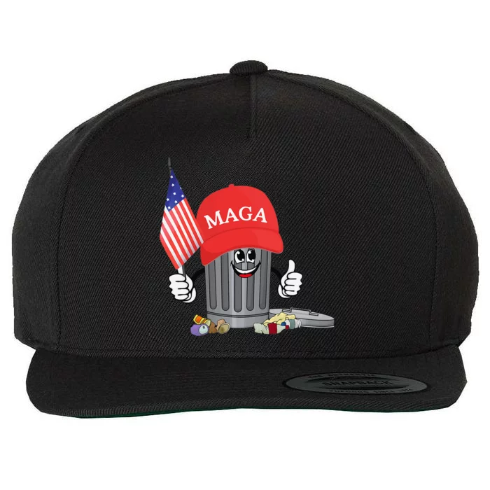 Funny Trump Maga Garbage Can Cartoon Character American Flag Wool Snapback Cap