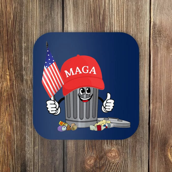 Funny Trump Maga Garbage Can Cartoon Character American Flag Coaster