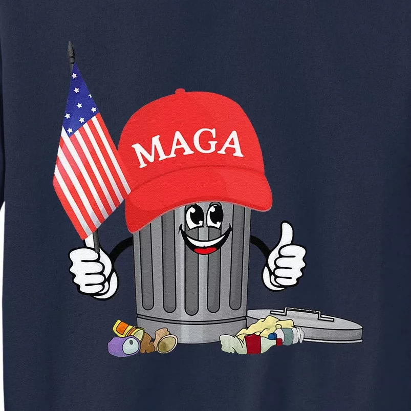 Funny Trump Maga Garbage Can Cartoon Character American Flag Tall Sweatshirt