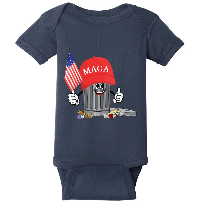 Funny Trump Maga Garbage Can Cartoon Character American Flag Baby Bodysuit