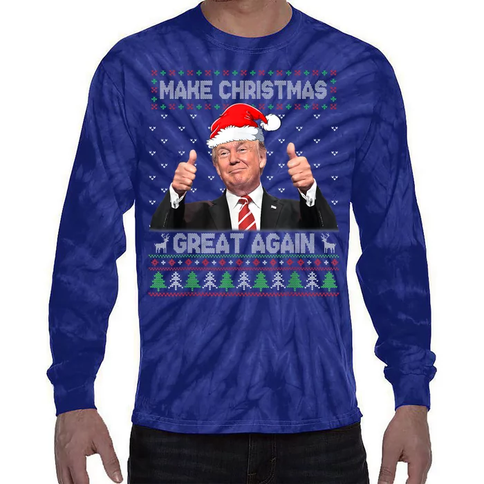 Funny Trump Make Christmas Great Again Ugly Sweater Xmas Tie-Dye Long Sleeve Shirt