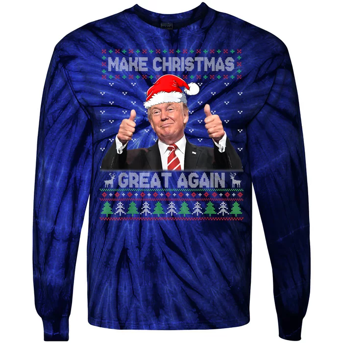 Funny Trump Make Christmas Great Again Ugly Sweater Xmas Tie-Dye Long Sleeve Shirt