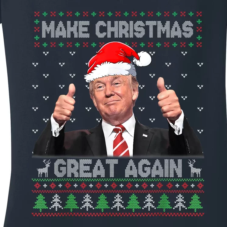 Funny Trump Make Christmas Great Again Ugly Sweater Xmas Women's V-Neck T-Shirt