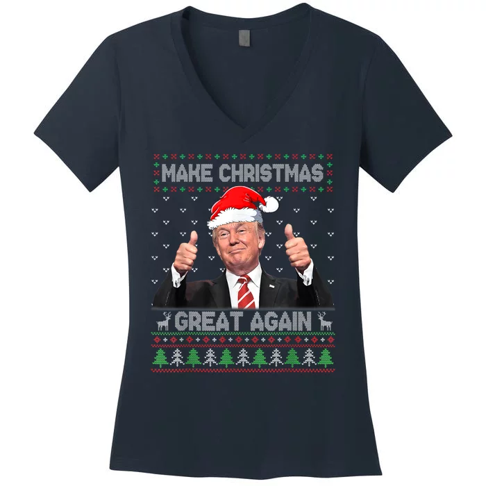 Funny Trump Make Christmas Great Again Ugly Sweater Xmas Women's V-Neck T-Shirt