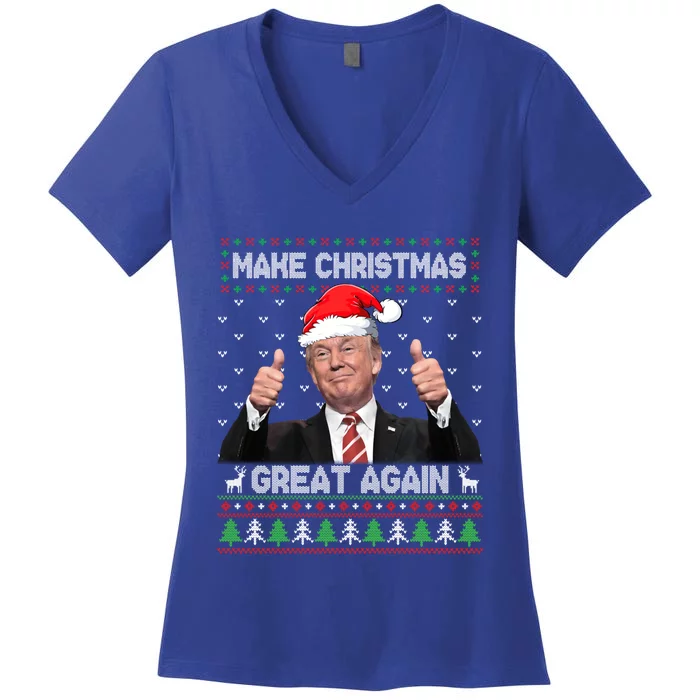 Funny Trump Make Christmas Great Again Ugly Sweater Xmas Cute Gift Women's V-Neck T-Shirt