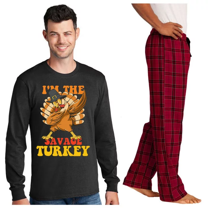 Funny Thanksgiving Matching Cute Gift Im Savage The Turkey Gift Long Sleeve Pajama Set