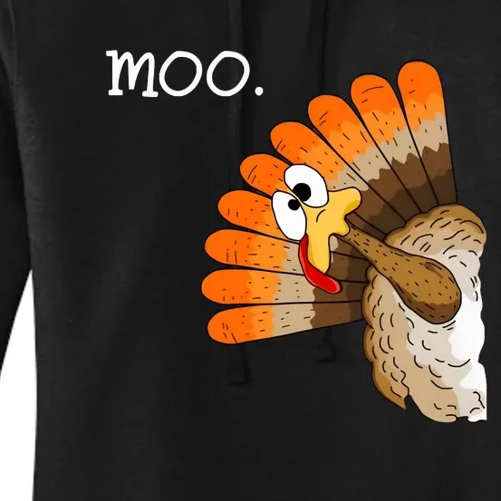 Funny Turkey Moo Cow Thanksgiving Women's Pullover Hoodie