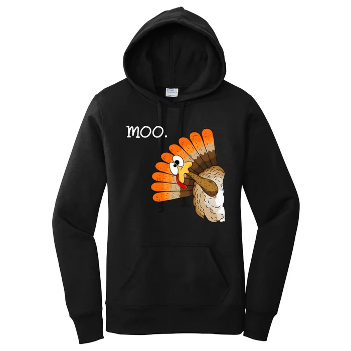 Funny Turkey Moo Cow Thanksgiving Women's Pullover Hoodie