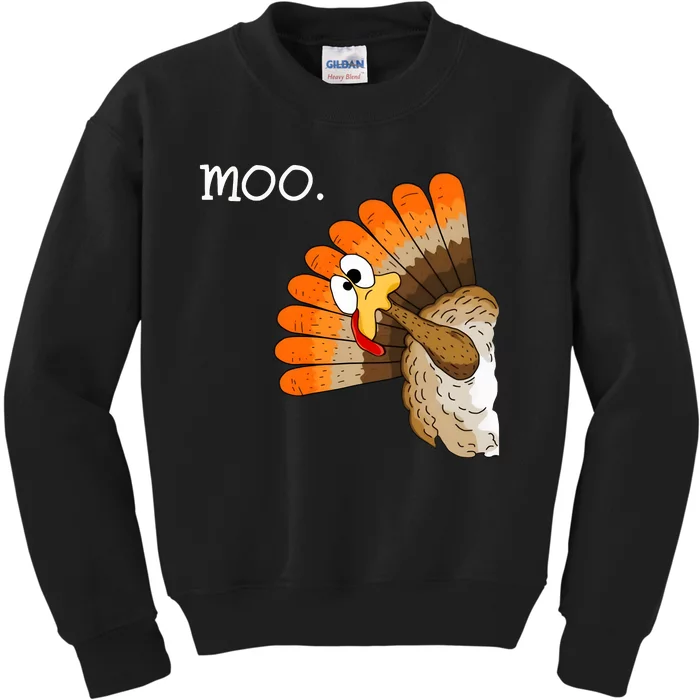 Funny Turkey Moo Cow Thanksgiving Kids Sweatshirt