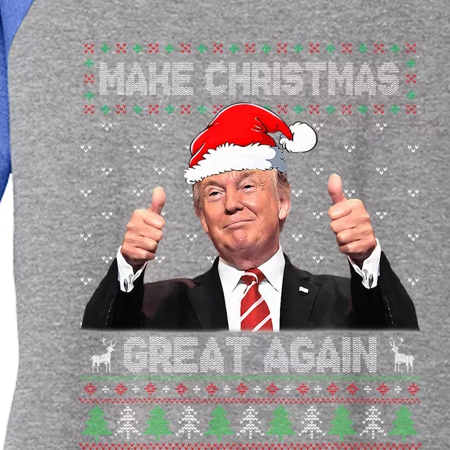 Funny Trump Make Christmas Great Again Ugly Sweater Xmas Women's Tri-Blend 3/4-Sleeve Raglan Shirt